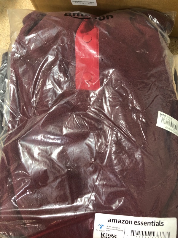 Photo 2 of Amazon Essentials Men's Snap-Front Hooded Polar Fleece Jacket X-Large Burgundy/Red, Color Block