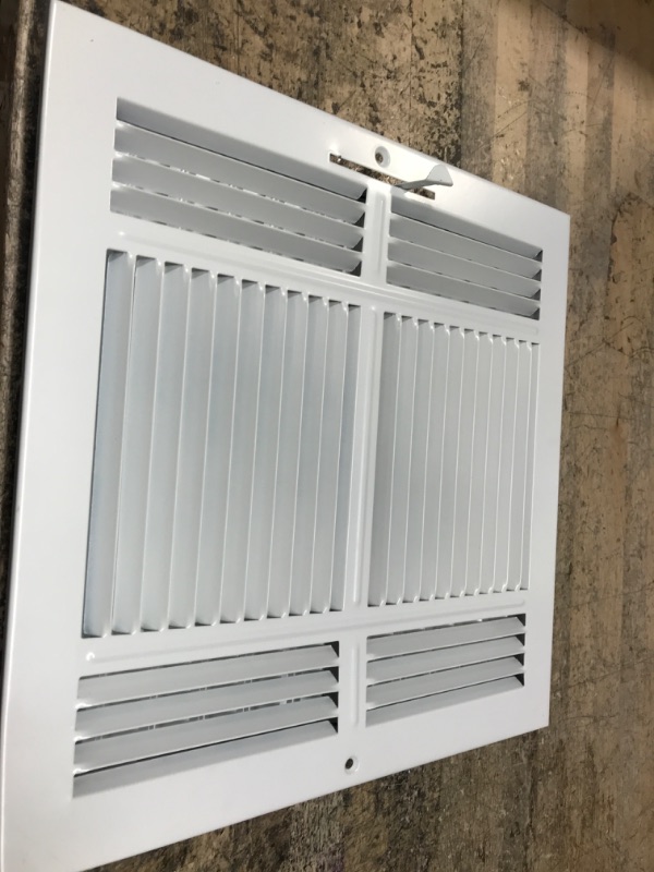 Photo 2 of 12"w X 12"h 3-Way AIR SUPPLY GRILLE - VENT COVER & DIFFUSER - Flat Stamped Face - White [Outer Dimensions: 13.75"w X 13.75"h] Flat Stamped Steel 3 Way