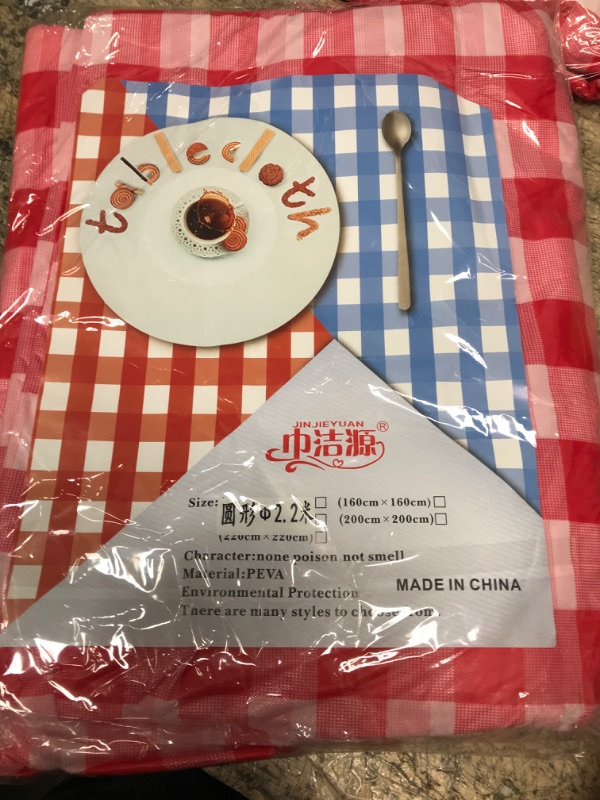 Photo 2 of 10 Pack 84 inch Round Plastic Tablecloth, Checkered BBQ Tablecloth,Red & White Gingham Plastic Tablecloth.