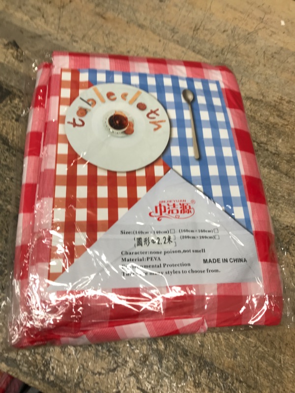 Photo 2 of 10 Pack 84 inch Round Plastic Tablecloth, Checkered BBQ Tablecloth,Red & White Gingham Plastic Tablecloth.