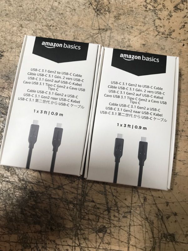 Photo 2 of 2 pack - Amazon Basics Fast Charging 60W USB-C3.1 Gen2 to USB-C Cable - 3-Foot, Black for Laptop