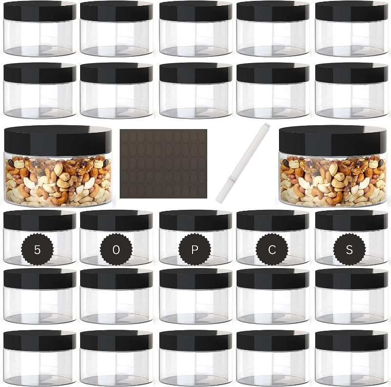 Photo 1 of  4oz Plastic Containers with Lids 50 Pack BPA Free, Bulk Clear Empty Refillable Round Sugar Scrub small 4 Oz Plastic Jars with Lids for Cosmetics, Lotions, Body Butters, Liquid Slime & Beauty Products