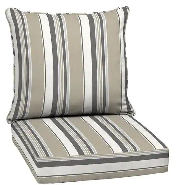 Photo 1 of 24 in. x 24 in. 2-Piece Deep Seating Outdoor Lounge Chair Cushion in Taupe Grey Linen Stripe
