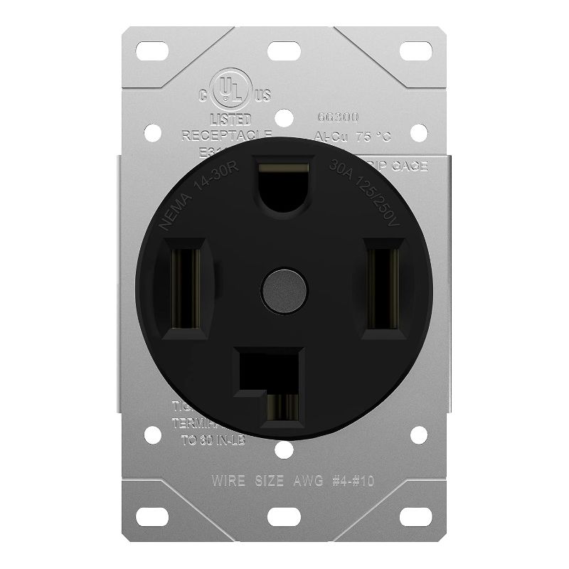 Photo 1 of ENERLITES 66300-BK 30 Amp Dryer Receptacle Outlet, NEMA 14-30R | Residential Commercial Industrial Grade, Outdoor/Indoor, 3-Pole, 4 Wire, (10,8,6,4) AWG, UL Listed | 125/250V, 66300-BK-Black
