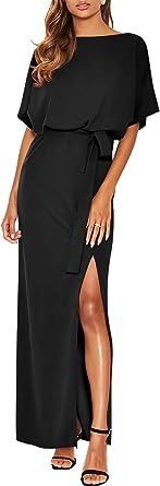 Photo 1 of ANRABESS Women's Batwing Sleeve Tie Waist Long Dresses Formal Party Wedding Guest Side Split Maxi Dress SIZE MEDIUM 