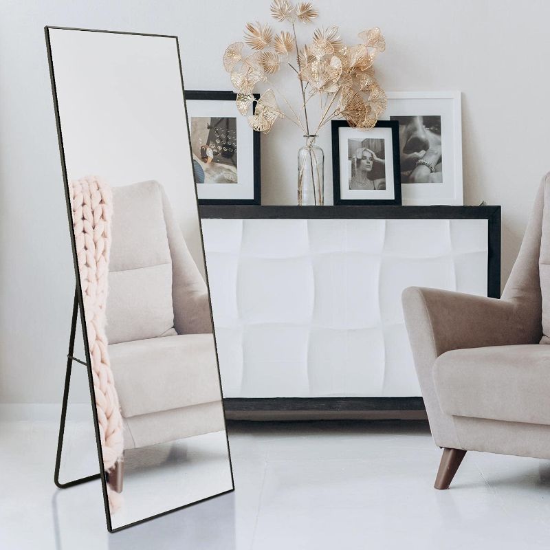 Photo 1 of  Full Length Mirror 65" x22, Floor Mirror, Standing Mirror, Leaning Mirror, Full Body Mirror, Large Mirror, Bedroom Mirror with Aluminum Frame, Black
