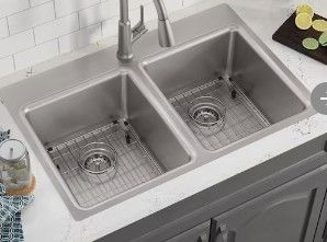 Photo 1 of ***Parts Only***Elkay Greenwood Dual-mount 33-in x 22-in Satin Stainless Steel Double Equal Bowl 1-Hole Kitchen Sink
