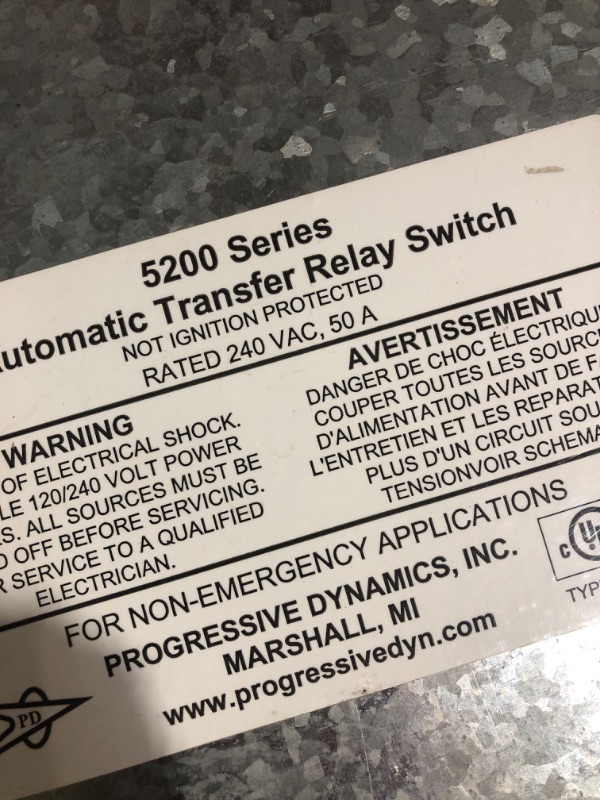Photo 3 of * Broken relay * sold for parts *
Progressive Dynamics PD52V 5200 Series Automatic Transfer Switch - 240 VAC, 50 Amp