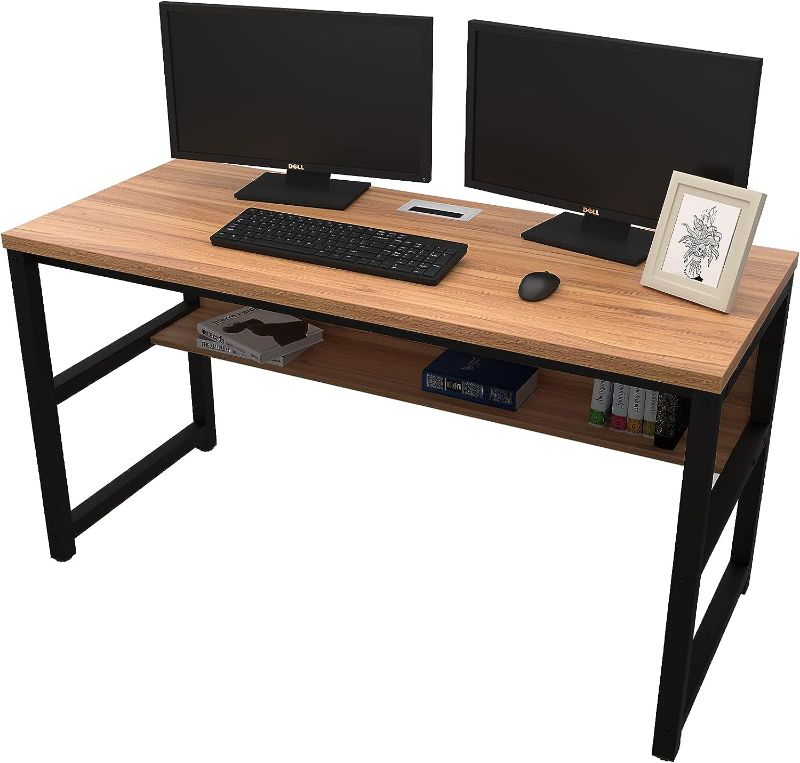 Photo 1 of TOPSKY Computer Desk with Bookshelf/Metal Hole Cable Cover 1.18" Thick Desk (55", Oak Brown)
