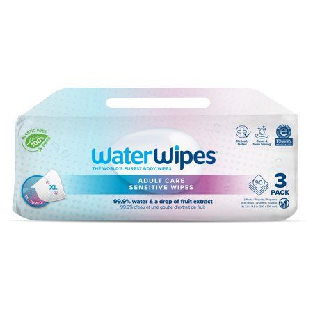 Photo 1 of 2 PACK**WaterWipes Adult Care Sensitive Wipes Plastic-Free 99.9% Water Based Wipes Unscented for Sensitive Skin Large Wet Wipes for Incontinence & All Ove
