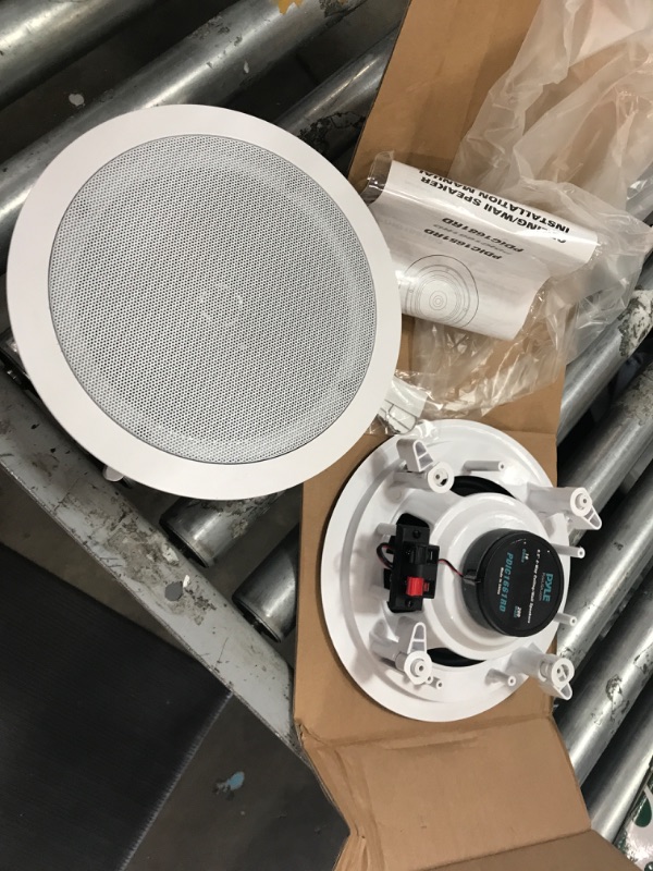 Photo 2 of Pyle Pair 6.5” Flush Mount In-wall In-ceiling 2-Way Home Speaker System Spring Loaded Quick Connections Dual Polypropylene Cone Polymer Tweeter Stereo Sound 200 Watts (PDIC1661RD) White