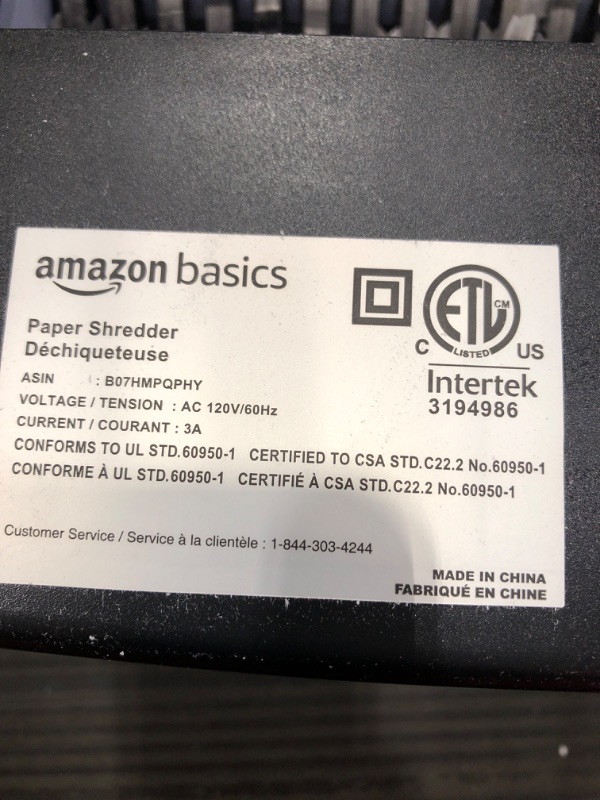 Photo 3 of **FOR PARTS ONLY**
Amazon Basics 12-Sheet Cross-Cut Paper and Credit Card Home Office Shredder & Multipurpose Copy Printer Paper, 8.5 x 11 Inch 20Lb Paper - 8 Ream Case (4,000 Sheets), 92 GE Bright White