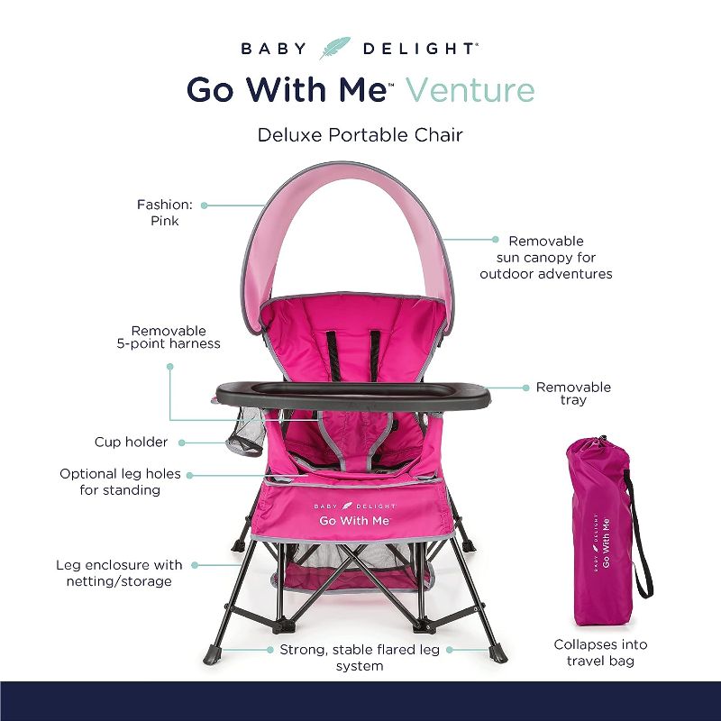 Photo 1 of Baby Delight Go with Me Venture Portable Chair | Indoor and Outdoor | Sun Canopy | 3 Child Growth Stages | Pink