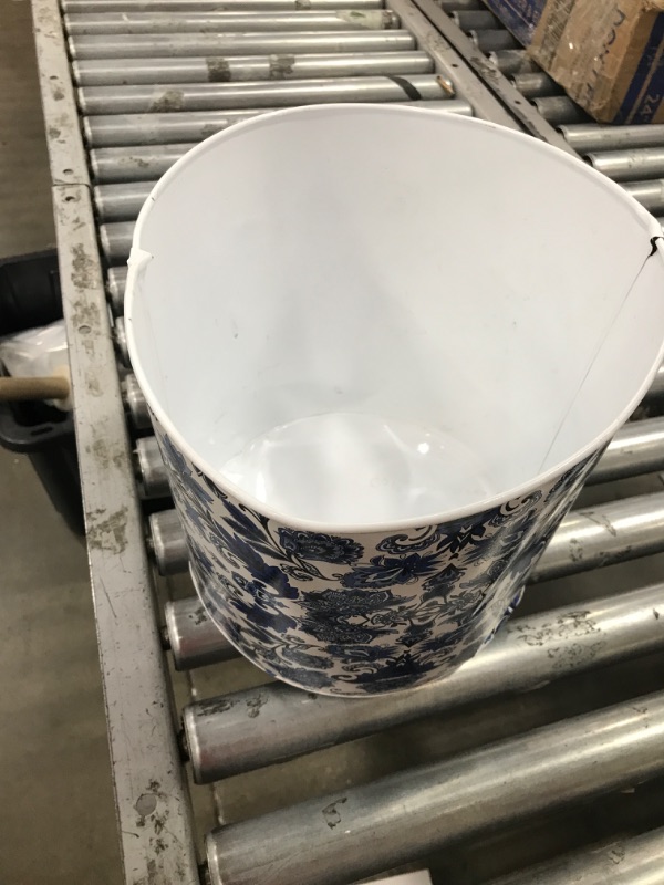 Photo 1 of 12in. Oriental Blue and White Classic Round Metal Planter