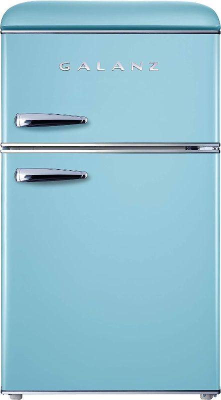Photo 1 of *BOTTOM BARELY GETS COLD// TOP GETS COLD** Galanz GLR31TBEER Retro Compact Refrigerator with Freezer Mini Fridge with Dual Doors, Adjustable Mechanical Thermostat, 3.1 Cu FT, Blue
