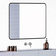 Photo 1 of 36 in. W x 36 in. H Modern Medium Rounded Square Metal Framed Wall Mounted Bathroom Vanity Mirror in Black
