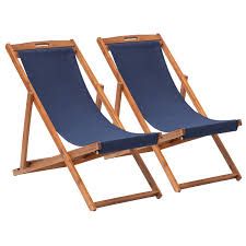 Photo 1 of 2 Set Outdoor Wooden Patio Lounge Chair Beach Sling Chair Set Height Portable Reclining Beach Chair Solid Wood Frame with White Polyester Canvas 3 Level,Blue
