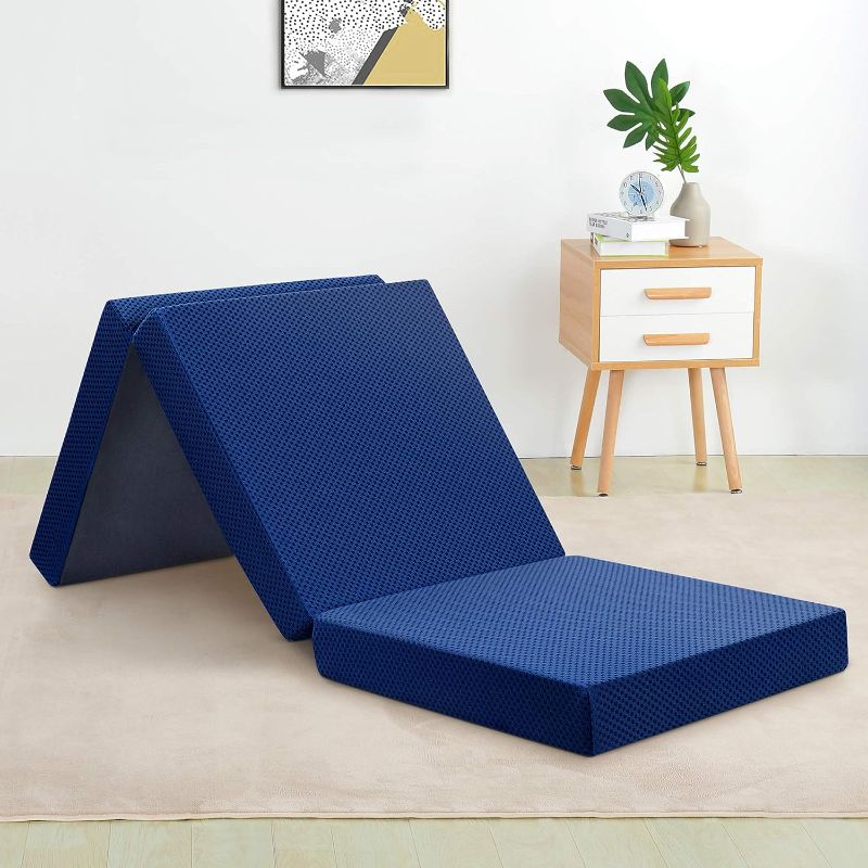 Photo 1 of 4 Inch Tri-Fold Topper, Guest Bed, Floor Mat,Blue 75 x 25 x4 inches