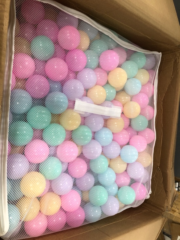 Photo 2 of Amazon Basics BPA Free Crush-Proof Plastic Ball Pit Balls with Storage Bag, Toddlers Kids 12+ Months, 6 Pastel Colors - Pack of 1000 6 Pastel Colors 1,000 Balls