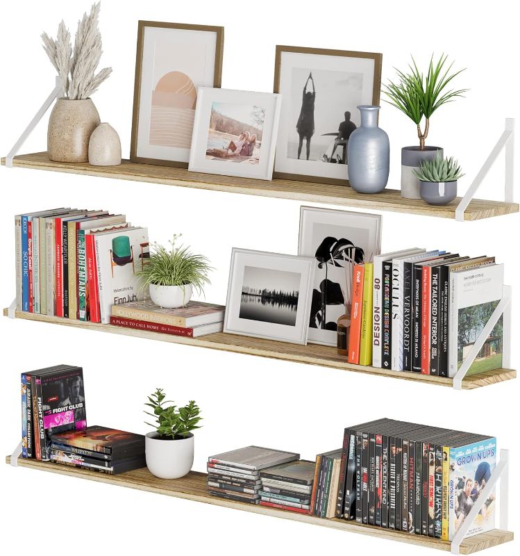 Photo 1 of Wallniture Bora Long Floating Shelves, 48"x6" Wall Bookshelf Living Room Decor, Rustic Wall Shelves for Bedroom Decor, Office & Kitchen Wall.