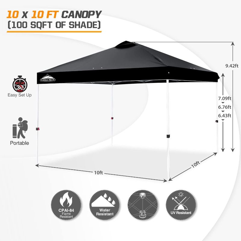Photo 1 of 
EAGLE PEAK 10x10 Pop Up Canopy, Instant Outdoor Canopy Tent, Straight Leg Pop Up Tent for Parties, Camping, The Beach and More, 100 Square Feet of Shade, Blue
Color:Black