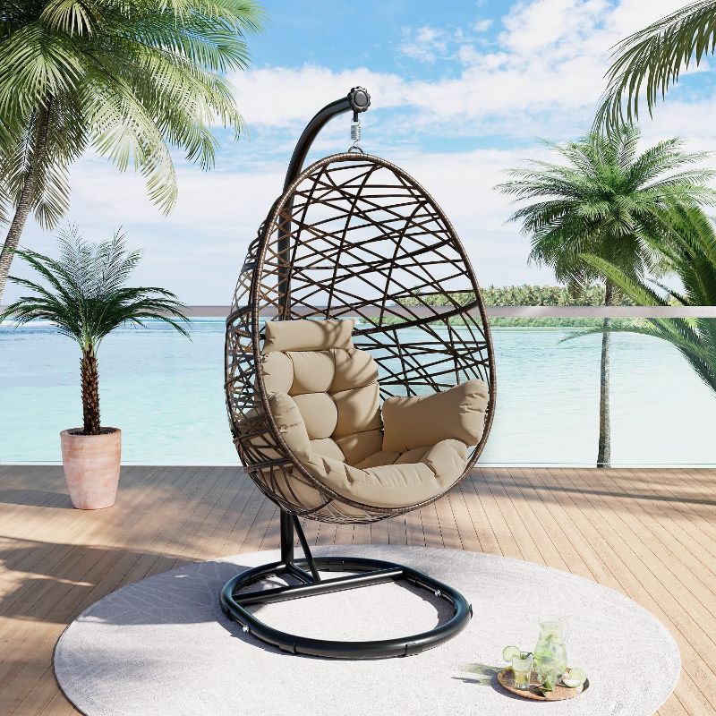 Photo 1 of 
LUCKYBERRY Egg Chair Outdoor Indoor Wicker Tear Drop Hanging Chair with Stand Color Cushion Brown
Color:Lkec002