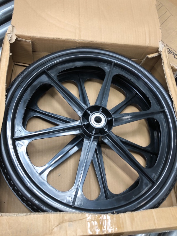 Photo 2 of BAIVE BW 2 Pcs 20" Flat Free Tires Polyurethane Non-inflated Tires Wheels, 20x2 Inch Tire with 3/4 Ball Bearings, 2.44" Centered Hub for Wheelbarrow, Garden Carts, Garden Trailers, Roofing Equipment 20x2/2PACK