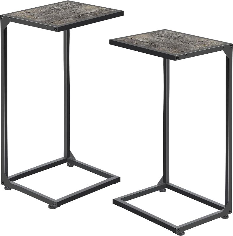 Photo 1 of C Shaped End Table Set of 2, C Tables for Couch, Snack Side Table for Sofa, Couch Tables That Slide Under, Small TV Tray Table for Living Room, Bedroom, Grey