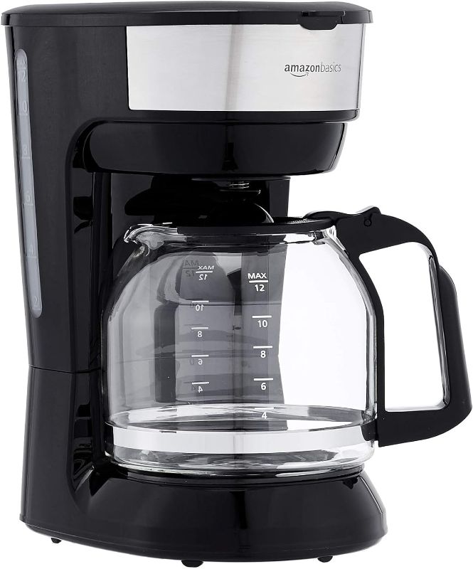 Photo 1 of Amazon Basics 12 Cup Coffee Maker With Reusable Filter, Black & Stainless Steel