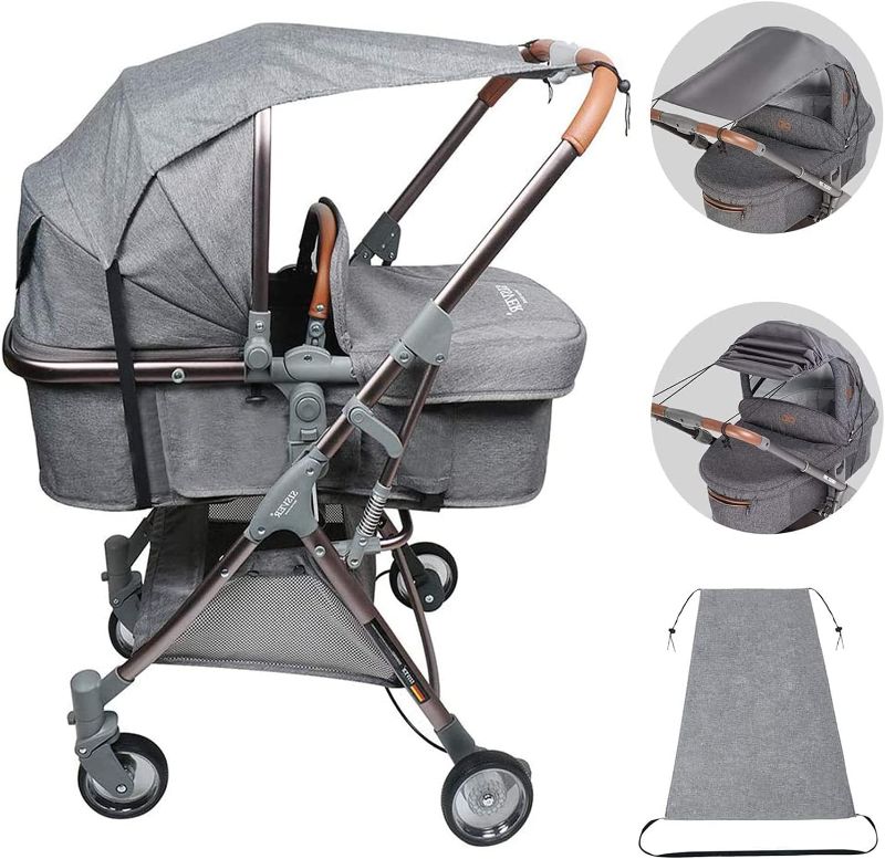 Photo 1 of Baby Sun Shade Cover and Sleep Shade for Baby Stroller & Joggers, DELFINO Toddler Awning Anti-UV Protection Umbrella and Universal with Adjustable Strap, Blocks The Sun's Rays Dark gray
