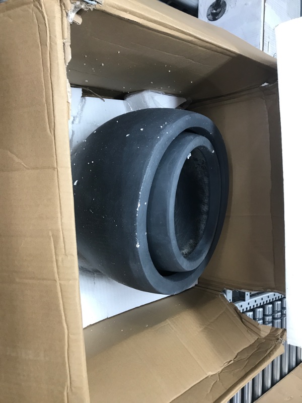 Photo 2 of **INCOMPLETE SET** Kante 20" D, 16" D and 12" D Lightweight Concrete Outdoor Round Planter, Set of 2, RC0049ABC-60121, Charcoal Charcoal 20"D + 16"D + 12"D