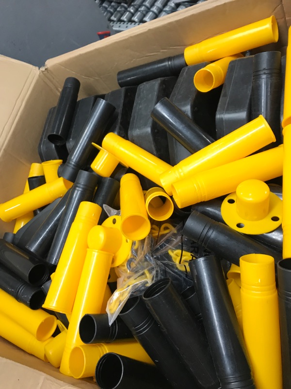 Photo 1 of 12 Pack Traffic Delineator Post Cones Include Fillable Base Expandable Traffic Safety Barrier 5 Feet Plastic Chain, Industrial Safety Cones Construction Cones for Parking Lot (Yellow and Black)