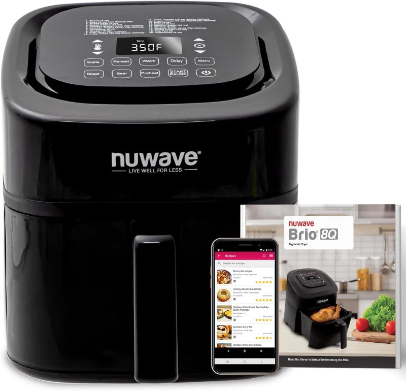 Photo 1 of 
Nuwave Brio 8-Qt Air Fryer, Powerful 1800W, Easy-to-Read Cool White Display, 50°-400°F Temp Controls, 100 Presets & 50 Memory, 3 Wattages 700, 1500,...
Style:8QT Brio