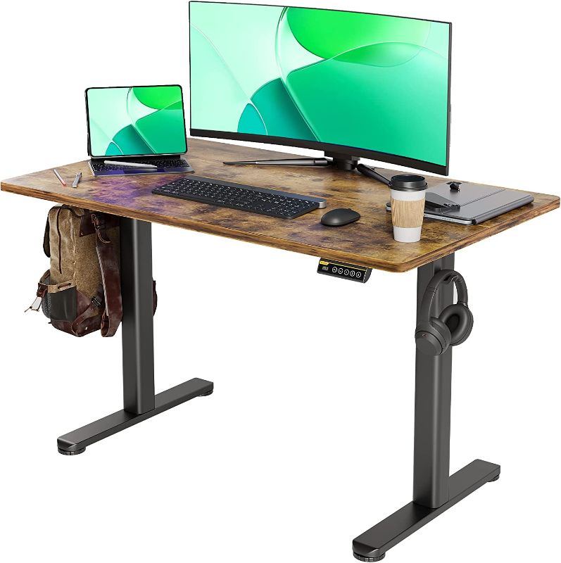 Photo 1 of Claiks Electric Standing Desk, Adjustable Height Stand up Desk, 48x24 Inches Sit Stand Home Office Desk with Splice Board, Black Frame/Rustic Brown Top
