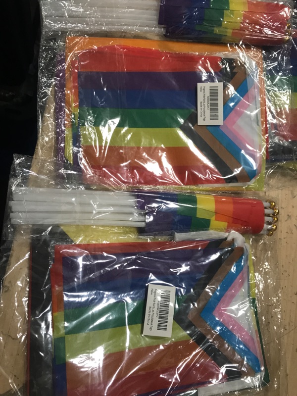 Photo 2 of 2 pack - Progress Pride Rainbow Flag Decorations, including Pride Flag 3x5 Feet, 10 Pcs Small Gay Pride Handheld Flags and 12 Feet 10 Pcs Pride Flag Banner String? Outdoor Bisexual LGBTQ Non Binary Lesbian Gay Transgender Prides Proculsexual Flags