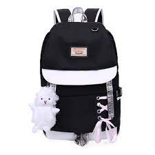 Photo 1 of Canvas Usb School Bags For Girls Teenagers Backpack Women Bookbags Black Large Capacity Middle High College Teen Schoolbag
