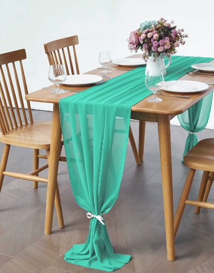 Photo 1 of 10PCS 10ft Table Runner 29x120 Inches Aqua Sheer Chiffon Table Runner for Romantic Wedding Decorations, Party, Bridal Baby Shower, Event Decorations?10PCS, Aqua?