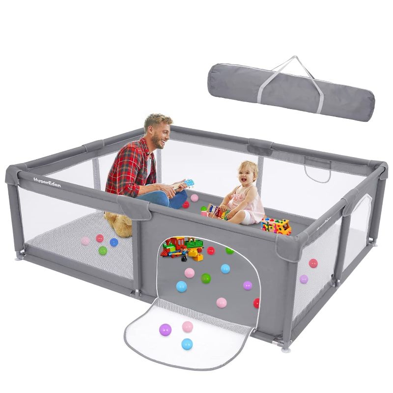 Photo 1 of Baby Playpen, 71 x 59 Inches Large Playpen for Babies and Toddlers, Extra Safe with Anti-Collision Foam Playpens for Babies, Indoor & Outdoor Playard for Kids Activity Center with Gate
