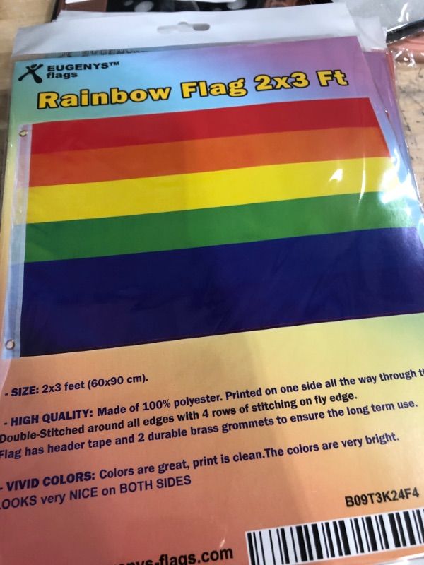 Photo 2 of 5 PACK***Eugenys Pride Flag 2x3 Ft - Rainbow Flag With Bright Vivid Colors - Double Stitched Small Gay Flag - LGBTQ Flag for Indoor Outdoor Rainbow Flag 2x3 Ft.