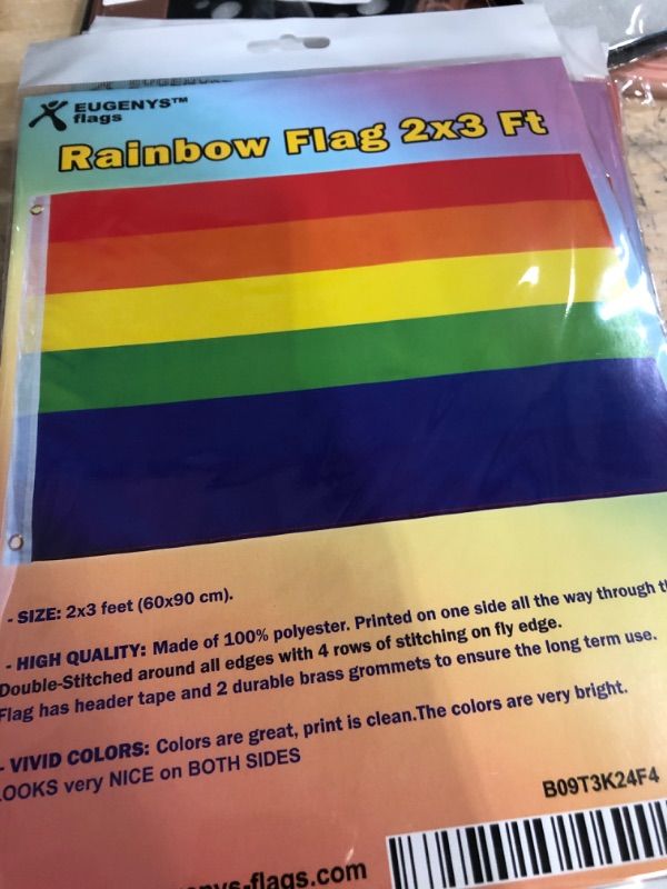 Photo 2 of 3 PACK***Eugenys Pride Flag 2x3 Ft - Rainbow Flag With Bright Vivid Colors - Double Stitched Small Gay Flag - LGBTQ Flag for Indoor Outdoor Rainbow Flag 2x3 Ft.
