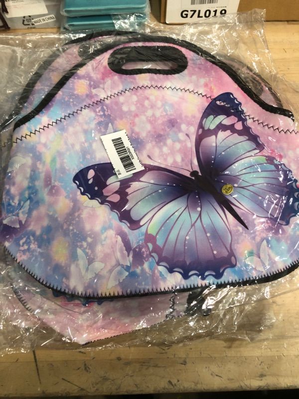 Photo 1 of 2 PACK***Neoprene Reusable Insulated Lunch Bag School Office Outdoor Thermal Carrying Gourmet Lunchbox Lunch Tote Container Tote Cooler Warm Pouch For Men,Women,Adults,Kids,Girls,Boys (Nice Butterfly)