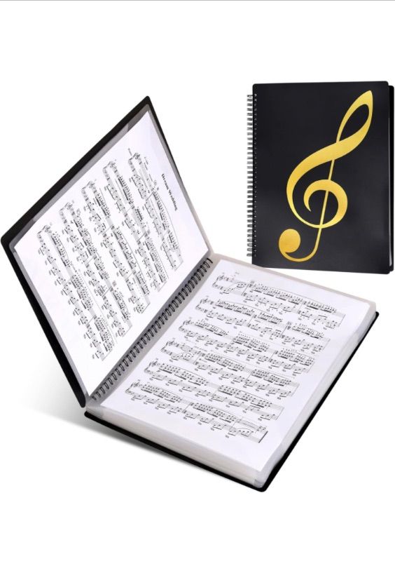 Photo 1 of Fansjoy Sheet Music Folder, 60 Pages Capacity, Sheet Music Binder/Holder, Spiral Binder Organizer for Sheet Music Storage, Fits Letter Size 8.5 x 11 in/ A4, Writable & Detachable Choir Folder (Black)