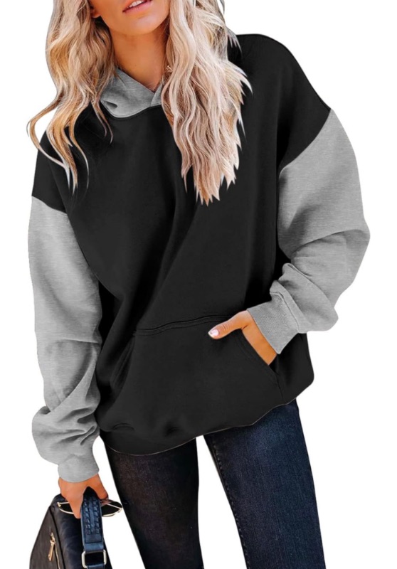 Photo 1 of TICTICMIMI Womens Casual Hoodies Cute Sweatshirts Long Sleeve Color Block Loose Pullover Tops with Pocket