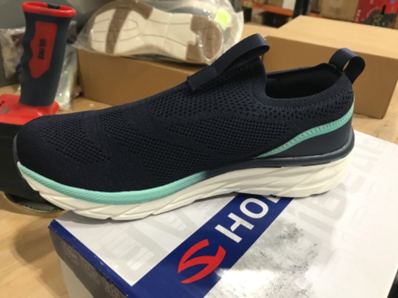 Photo 1 of HOBIBEAR Slip On Tennis Sneakers for Women Supportive Walking Shoes Cushioned Sock Shoes Breathable Non Slip Gym Shoes for Workout Travel Work Navy 8 US
