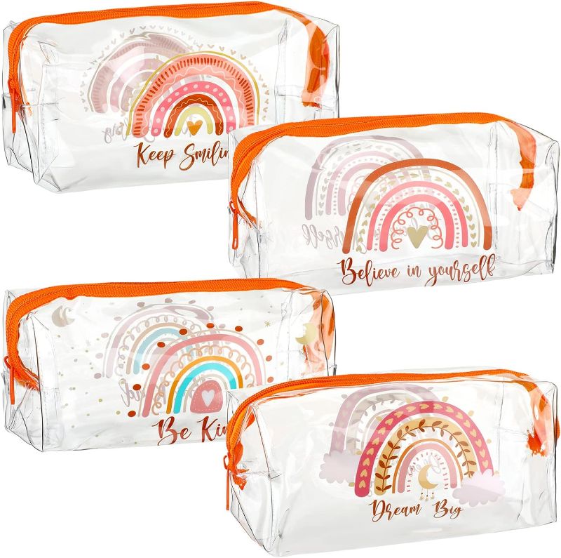 Photo 1 of Kacctyen 4 Pcs Rainbow Sunshine Makeup Bag Summer Boho PVC Clear Cosmetic Bags Portable Zipper Toiletry Bag for Women Makeup Pouch Clear Travel Bags for Toiletries Pencil Pouch (Boho Rainbow)
