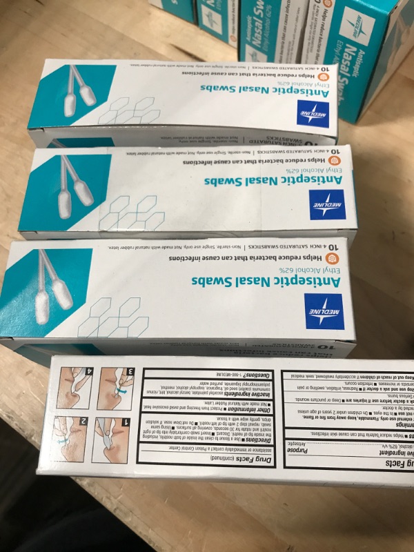 Photo 2 of  Buddle of 4 ***Medline MDSR1971 Antiseptic Nasal Swabs, Reduces Bacteria, Presaturated, 62% Ethyl Alcohol, Pleasant Kiwi Scent, Individually Wrapped, 10 Count