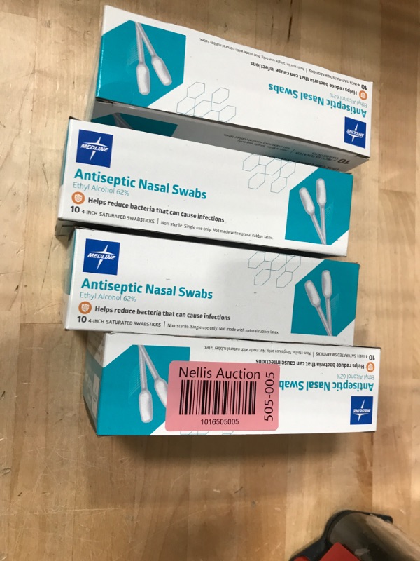 Photo 2 of  buddle of 4 ****Medline MDSR1971 Antiseptic Nasal Swabs, Reduces Bacteria, Presaturated, 62% Ethyl Alcohol, Pleasant Kiwi Scent, Individually Wrapped, 10 Count