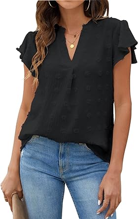 Photo 1 of Blooming Jelly Womens White Blouse V Neck Ruffle Sleeve Flowy Shirts Dressy Casual Cute Summer Tops