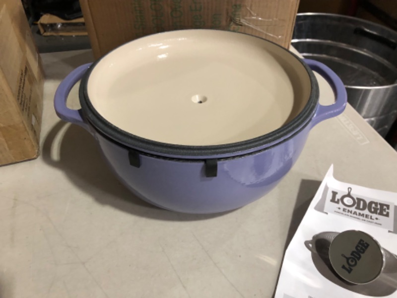 Photo 3 of **NONREFUNDABLE**DAMAGE* **SEE NOTES**
LODGE Enameled Cast Iron Covered Dutch Oven, 6-Quart, Purple