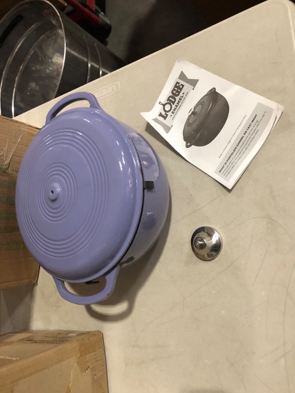 Photo 2 of **NONREFUNDABLE**DAMAGE* **SEE NOTES**
LODGE Enameled Cast Iron Covered Dutch Oven, 6-Quart, Purple